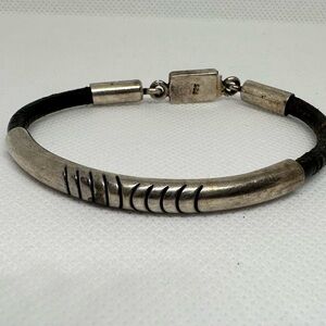 Vintage Taxco Sterling Silver & leather Bracelet